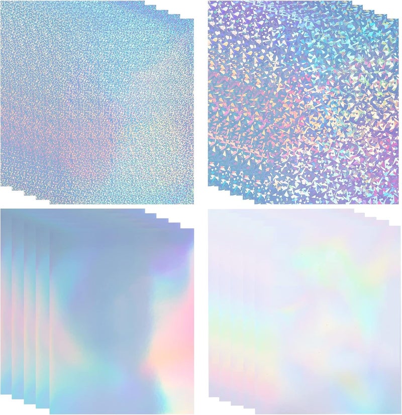 UOKHO 20 Sheets Holographic Sticker Paper for Inkjet & Laser Printer 8.5x11 inch Printable Vinyl Holographic Sticker Paper Self-Adhesive Waterproof -, Diamond, Rainbow, Dots, Transparent - Image 1